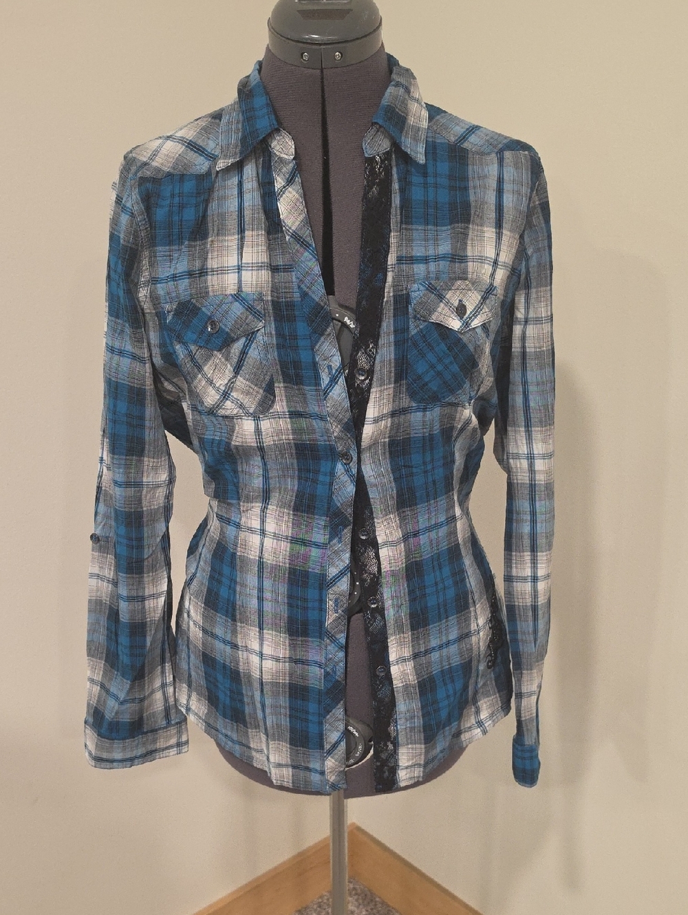 Maurices Blue and White Plaid Button-Down Shirt